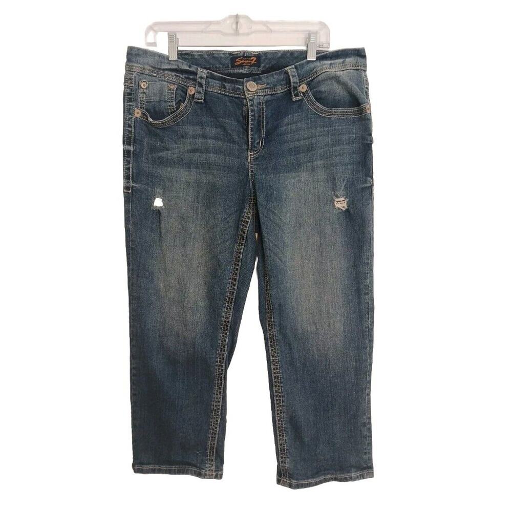 Vintage Seven7 Luxe Capri Jeans Women's Plus Sz 16 Cropped Stretch‎ WHITE STITCH